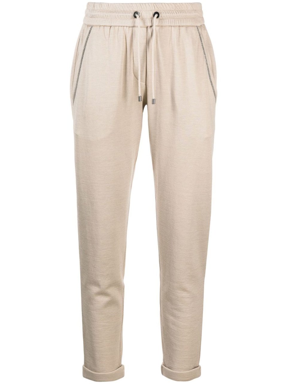 Brunello Cucinelli Beige Subtle Glitter Cotton-Silk Cropped Pants Neutraal
