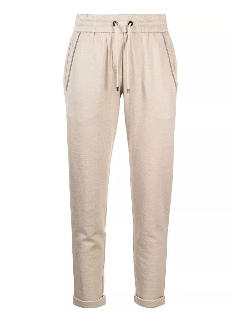 Brunello Cucinelli Beige Subtle Glitter Cotton-Silk Cropped Pants Neutraal