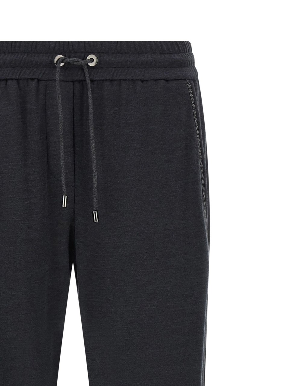 Brunello Cucinelli Gray Shiny Monili Detail Cotton-Silk Straight-Leg Pants Zwart