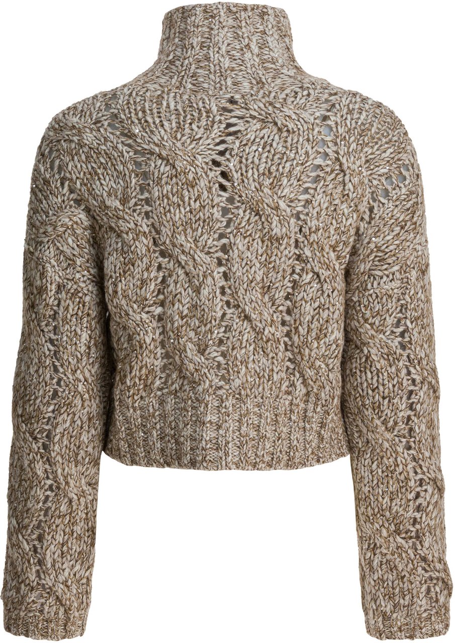 Brunello Cucinelli "Dazzling Chiné" wool zipper sweater Beige