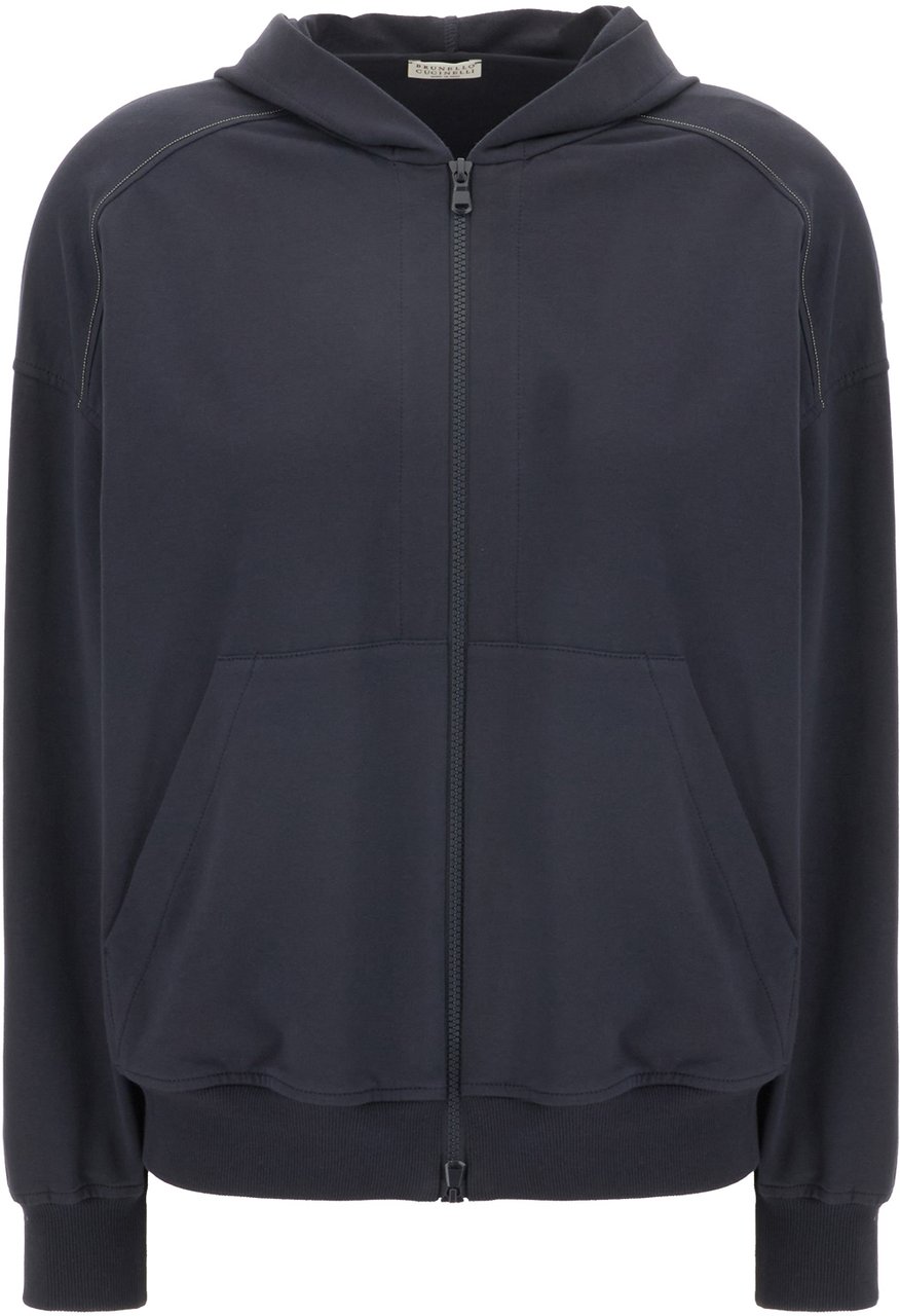 Brunello Cucinelli Navy blue stretch cotton sweatshirt Blauw