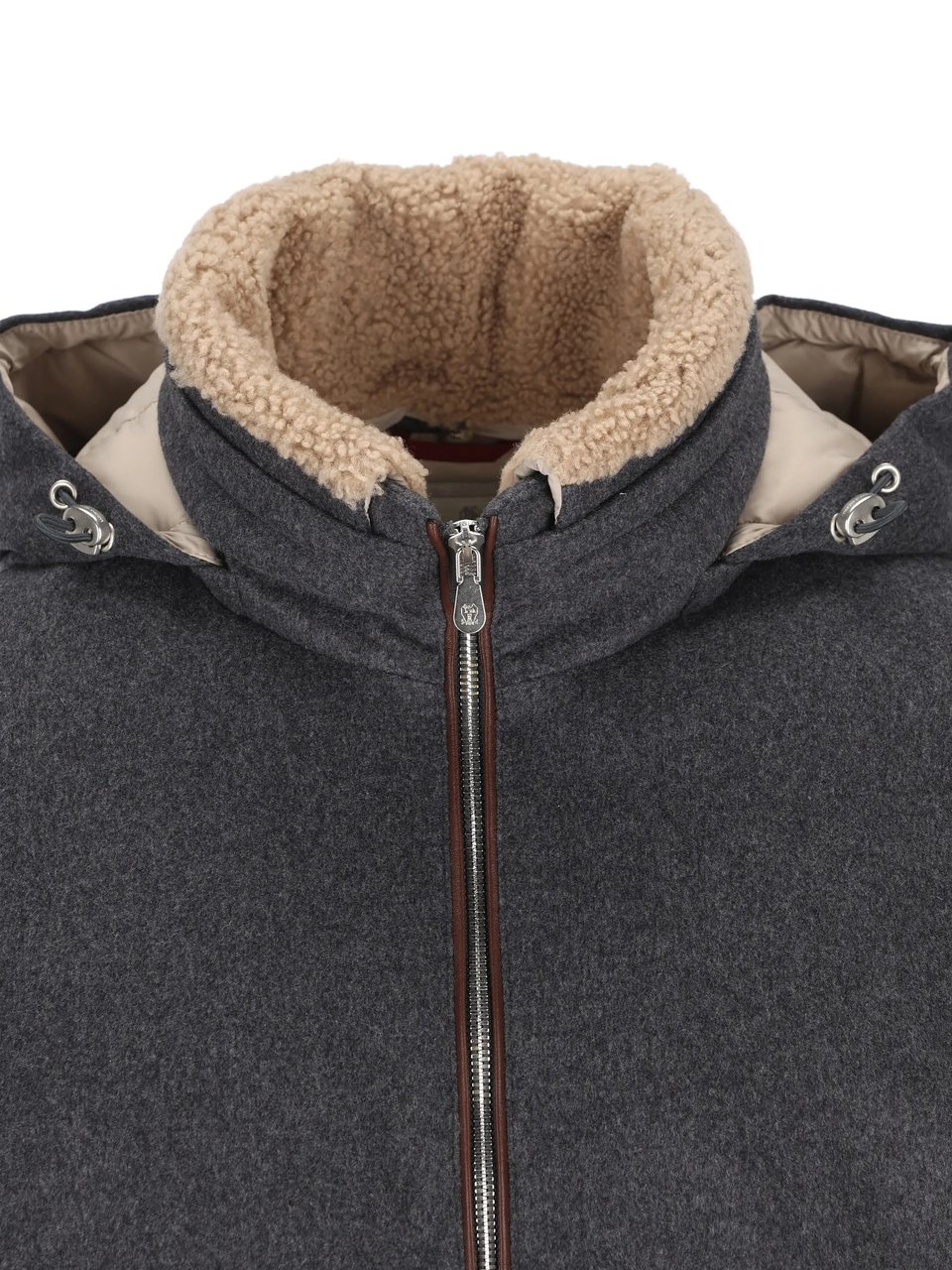 Brunello Cucinelli Dark Grey Wool Piumino Shearling Jacket Grijs