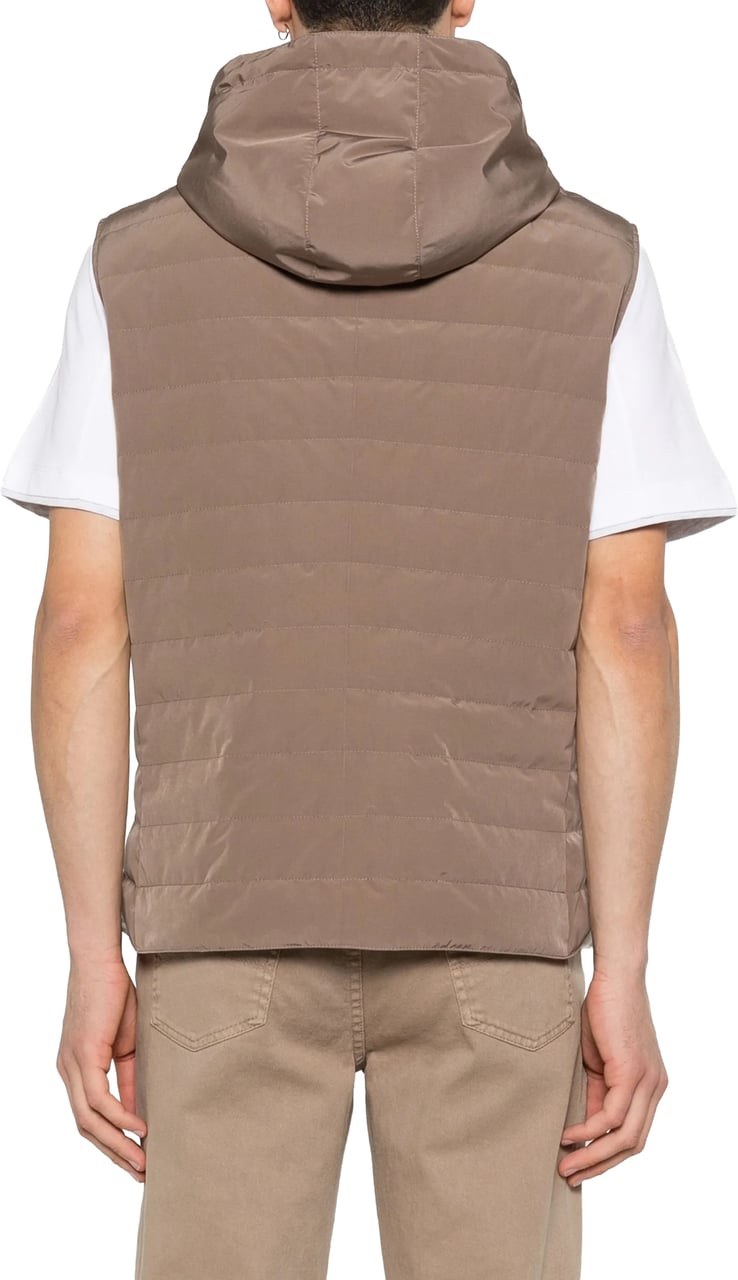 Brunello Cucinelli Sleeveless Padded High Collar Vest Bruin