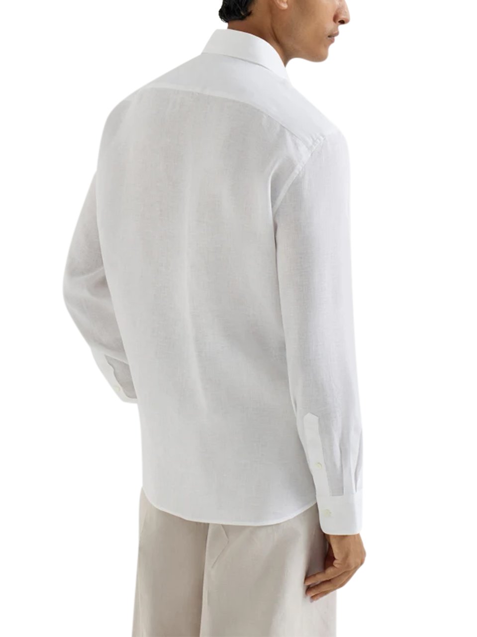 Brunello Cucinelli Lightweight Linen Long-Sleeve Shirt with Pointed Collar Wit