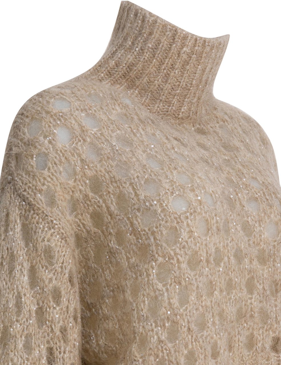 Brunello Cucinelli "Dazzling Net" Turtleneck sweater Beige