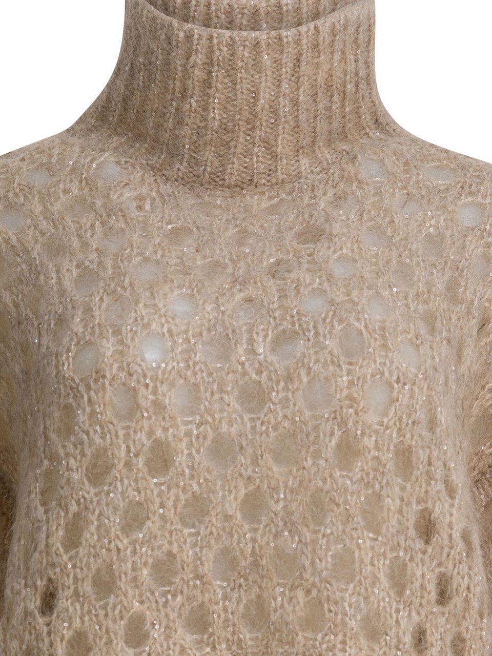 Brunello Cucinelli "Dazzling Net" Turtleneck sweater Beige