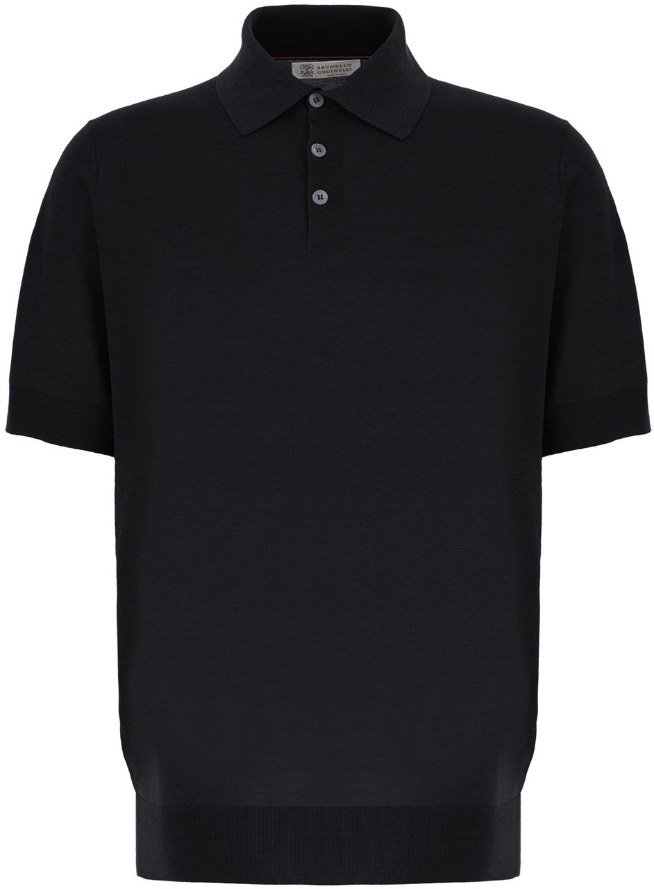 Brunello Cucinelli Midnight blue silk blend polo shirt Blauw