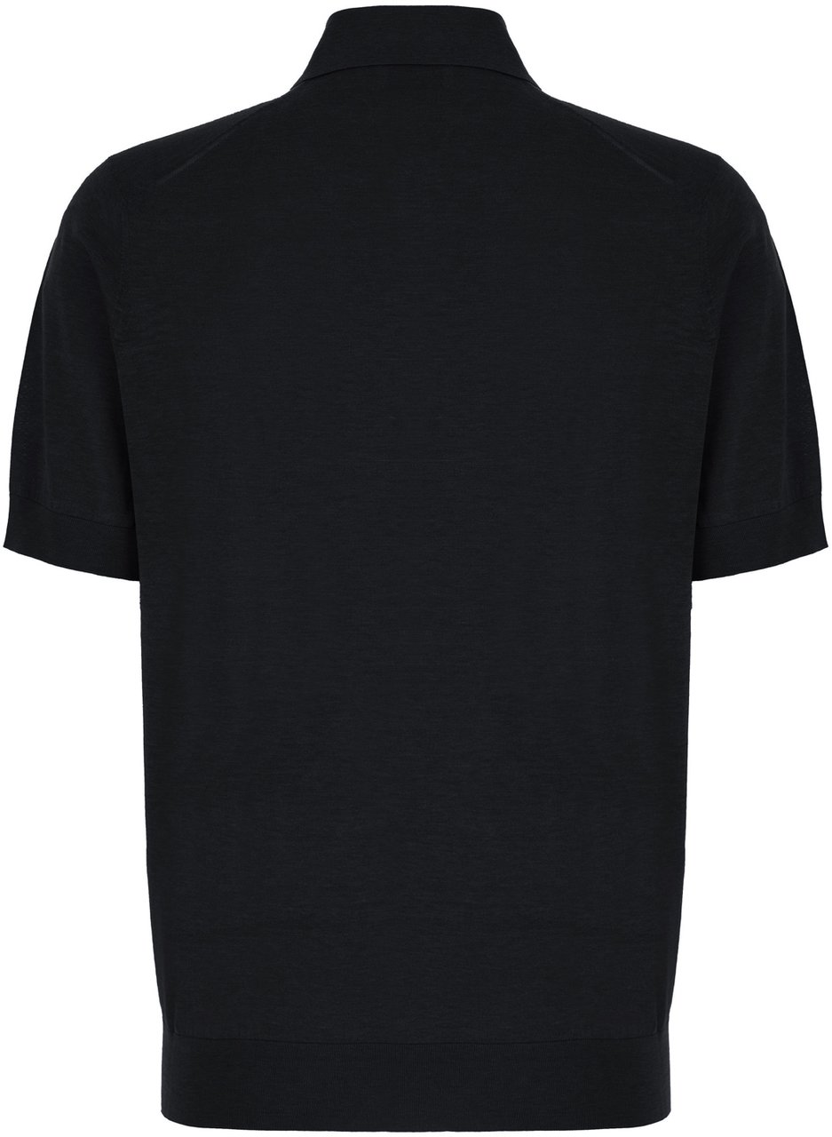 Brunello Cucinelli Midnight blue silk blend polo shirt Blauw