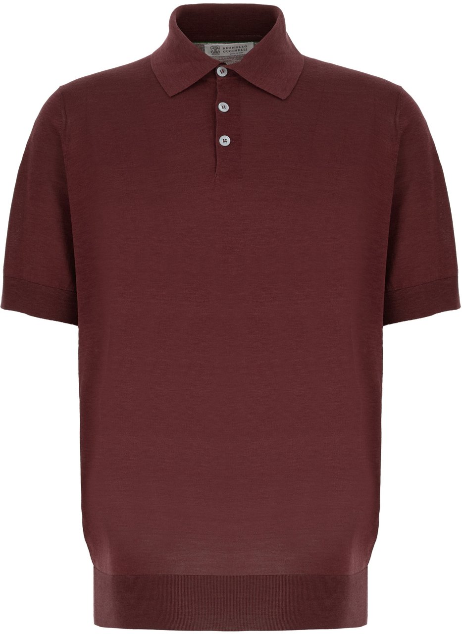 Brunello Cucinelli Brunello Cucinelli Burgundy silk blend polo shirt Rood
