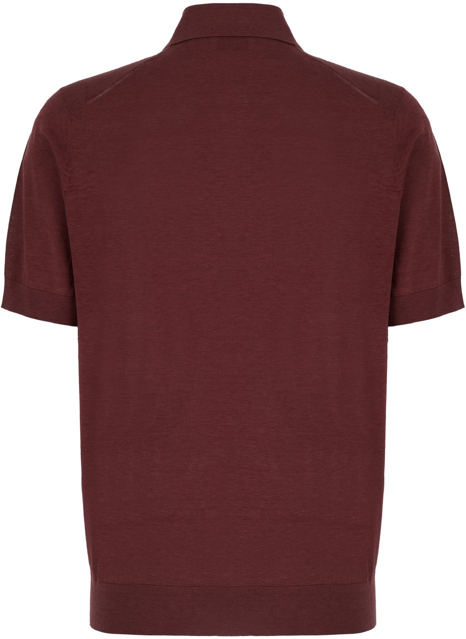 Brunello Cucinelli Brunello Cucinelli Burgundy silk blend polo shirt Rood