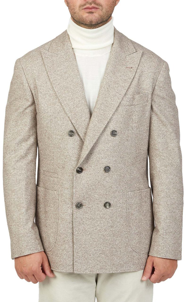 Brunello Cucinelli Double-Breasted Wool Jacket Beige