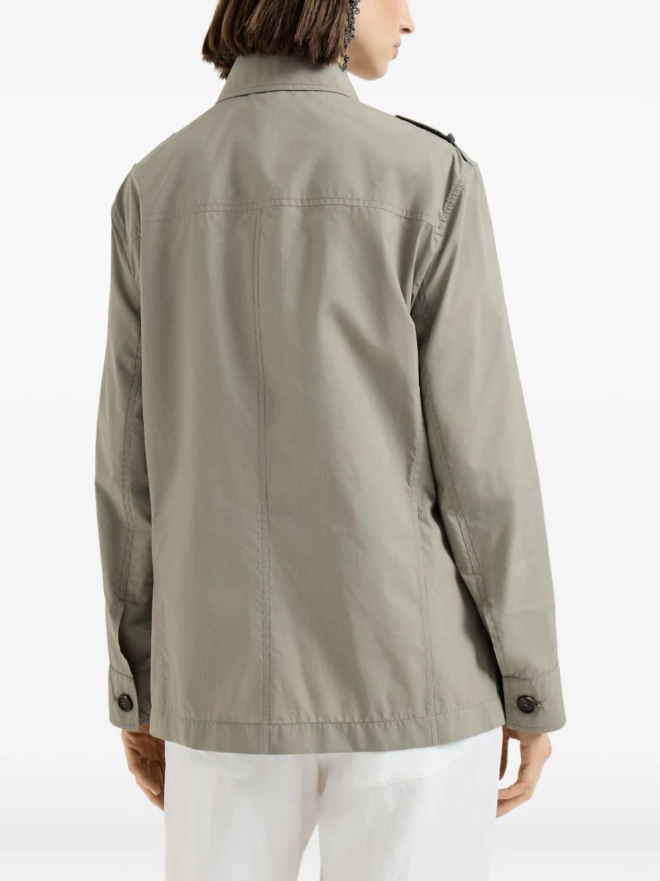 Brunello Cucinelli Khaki Pointed Collar Cotton Jacket Grijs