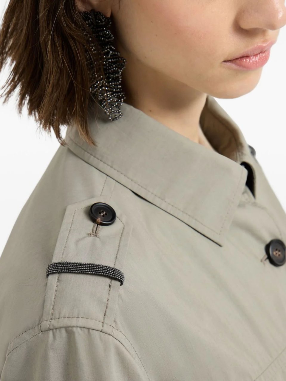Brunello Cucinelli Khaki Pointed Collar Cotton Jacket Grijs