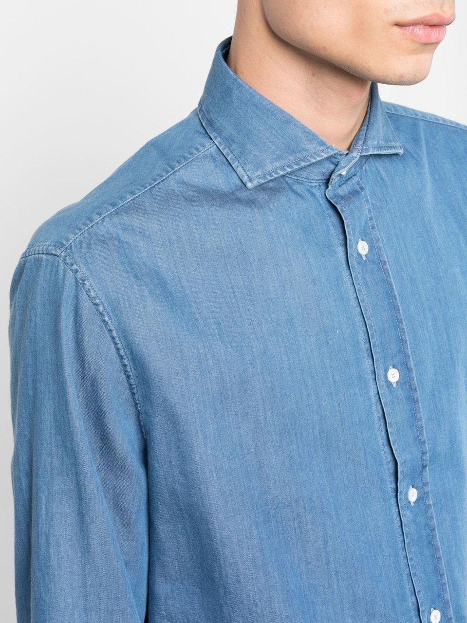 Brunello Cucinelli Blue Classic Collar Denim Shirt Blauw