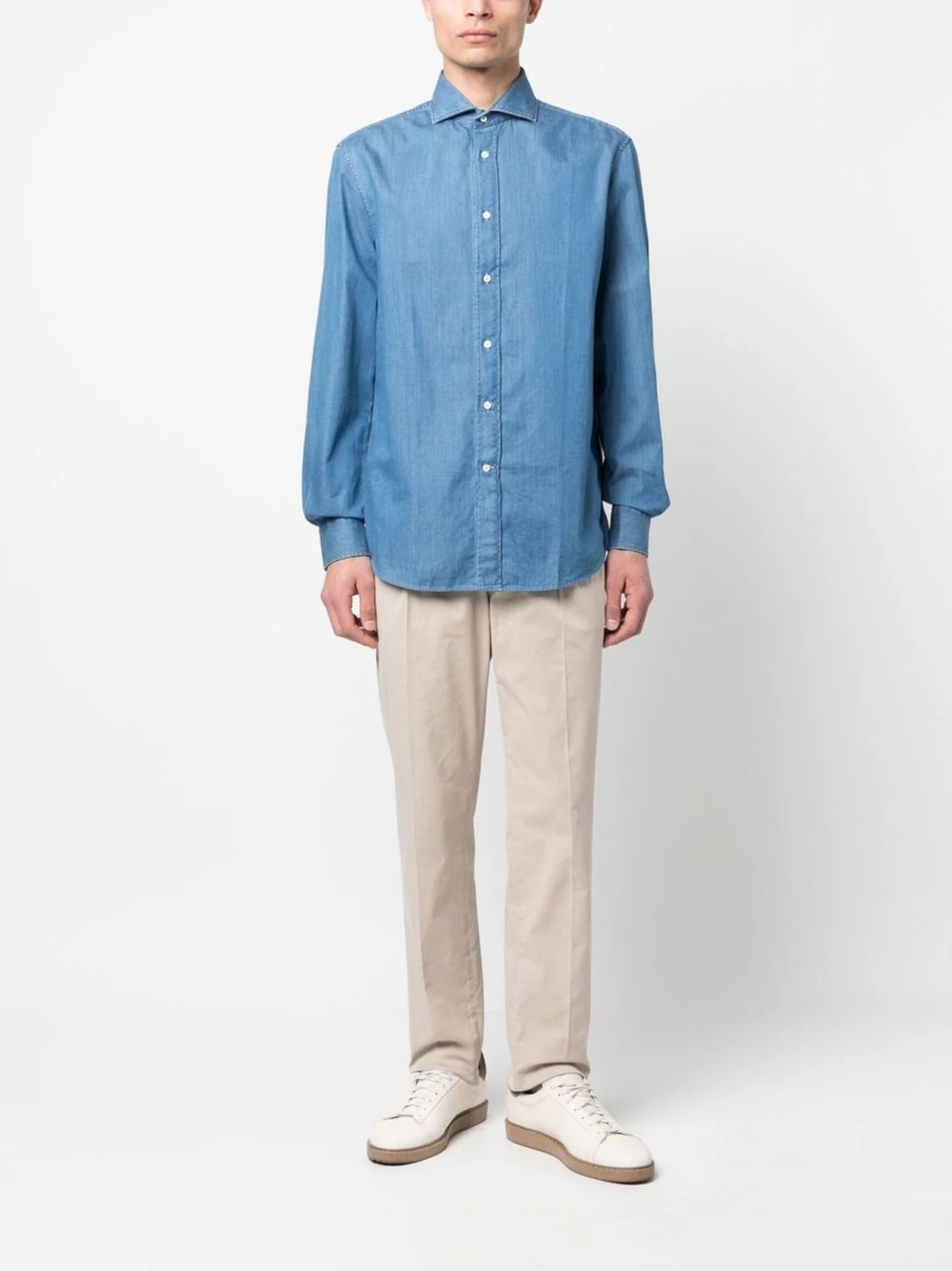 Brunello Cucinelli Blue Classic Collar Denim Shirt Blauw