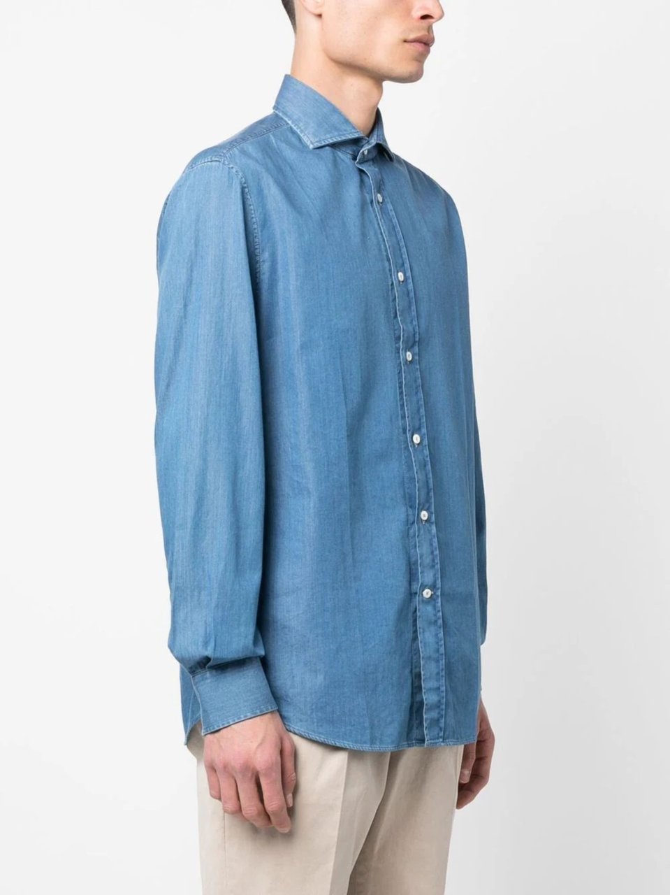 Brunello Cucinelli Blue Classic Collar Denim Shirt Blauw