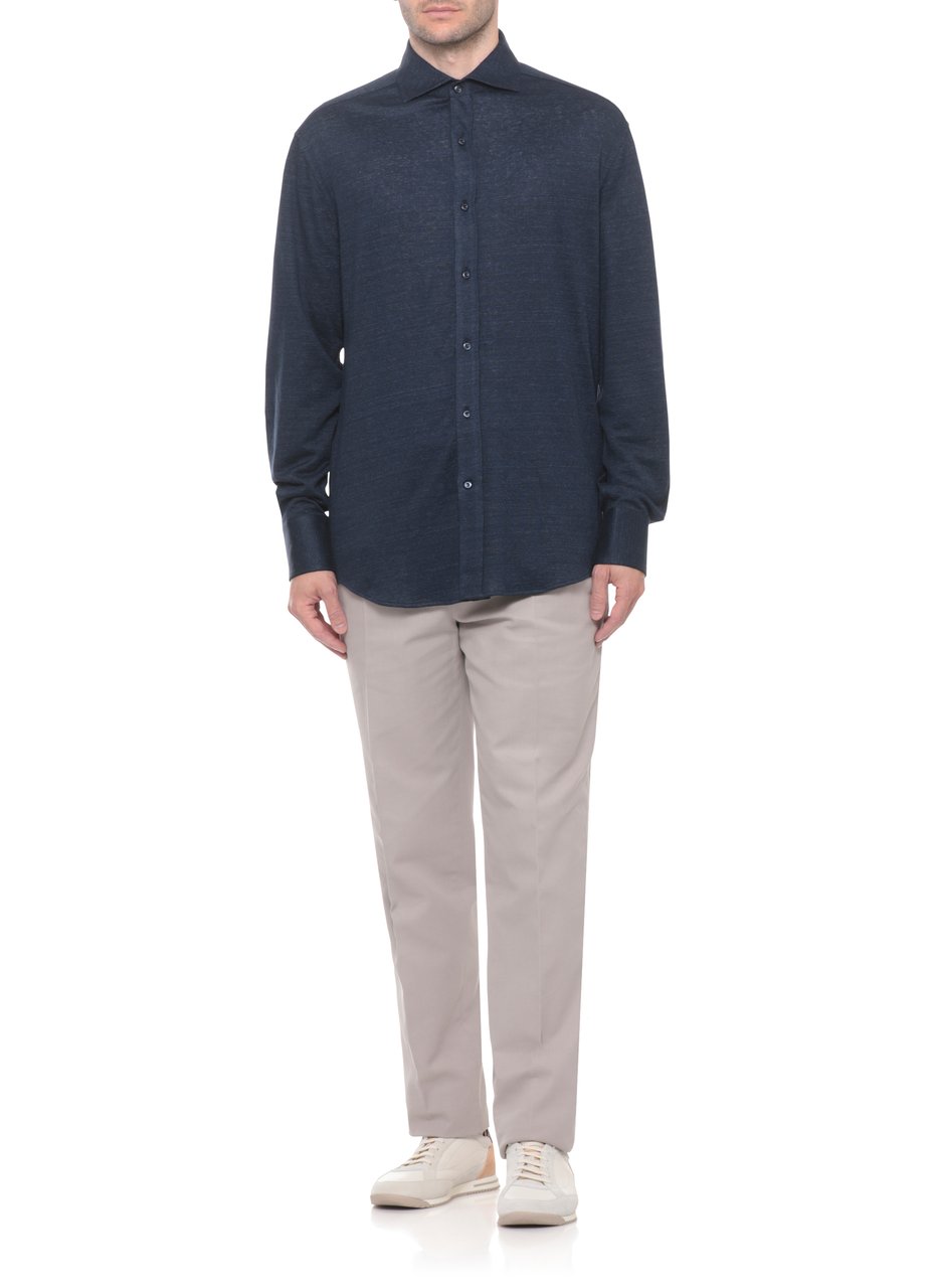 Brunello Cucinelli Blue Linen-Cotton Casual Shirt Grijs