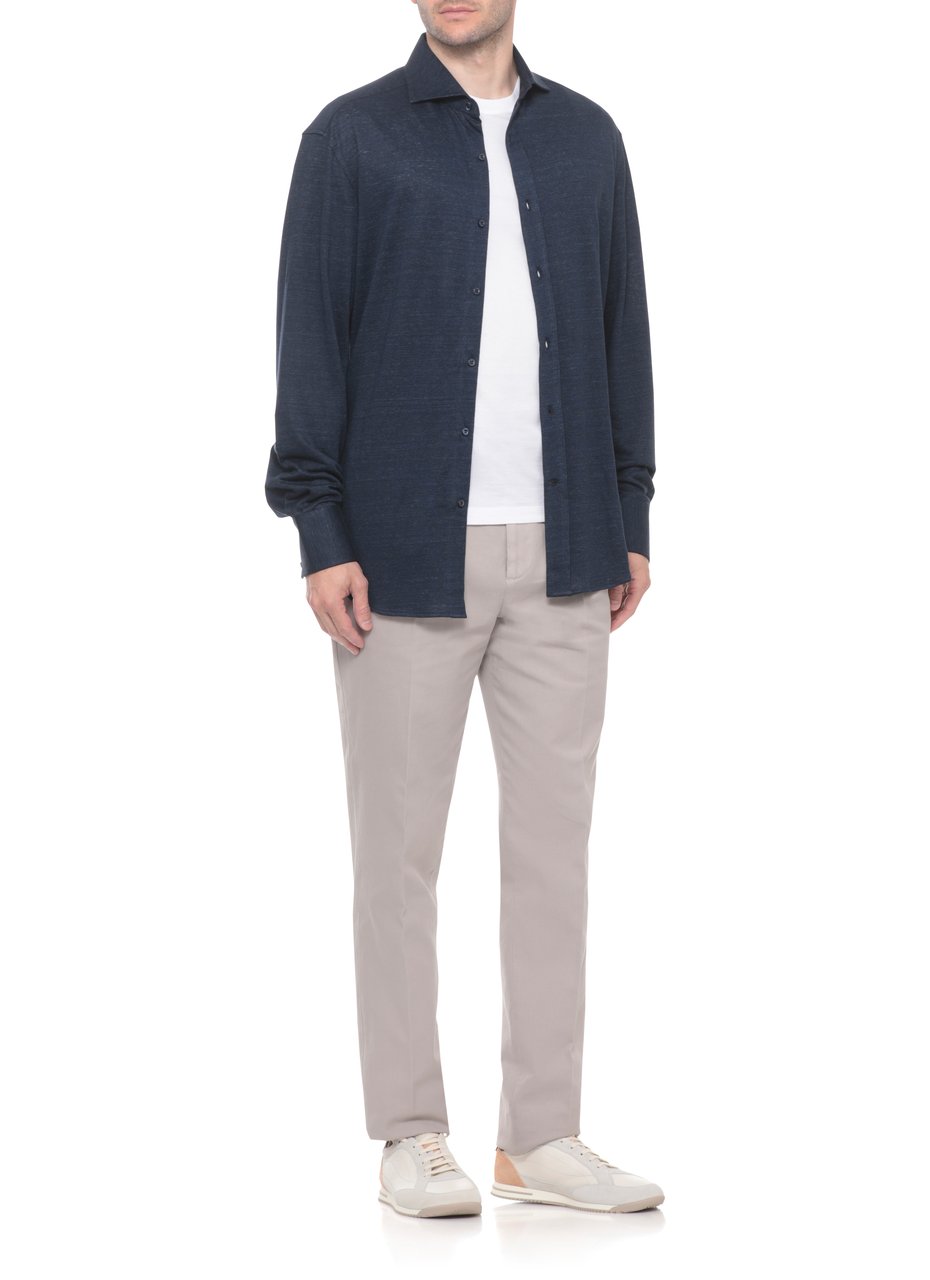 Brunello Cucinelli Blue Linen-Cotton Casual Shirt Grijs