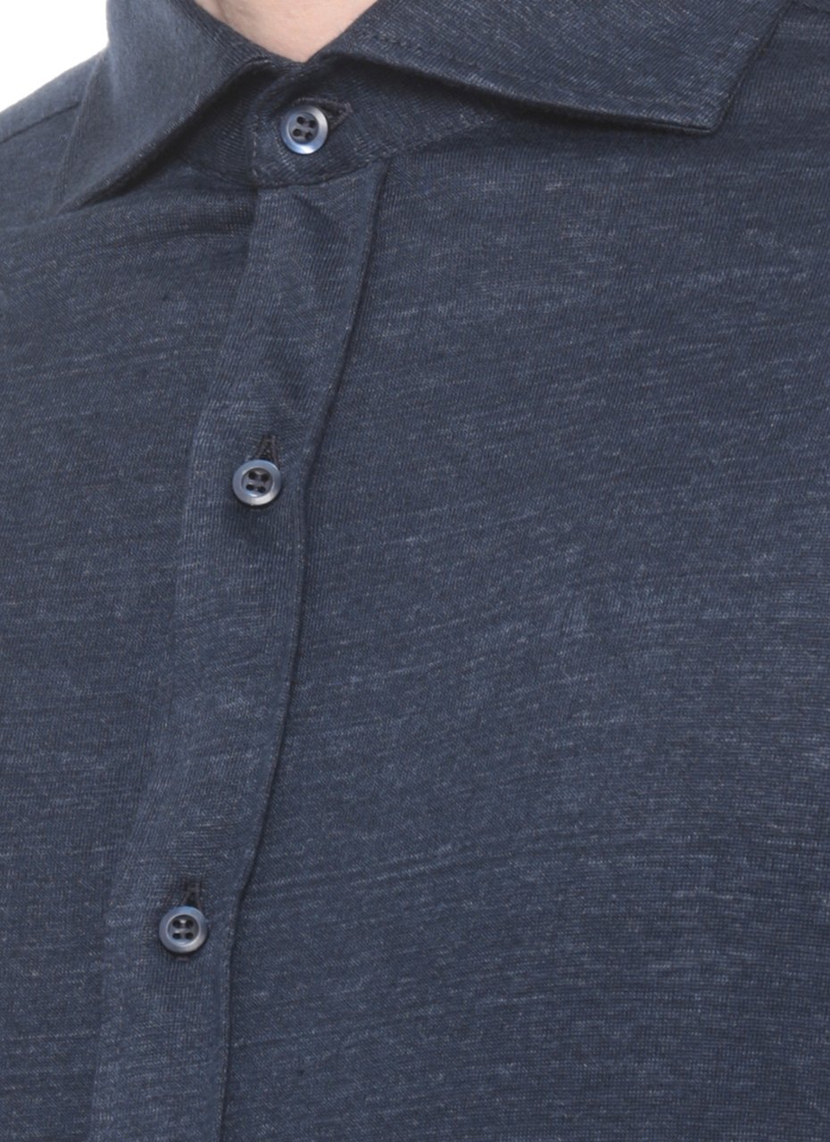 Brunello Cucinelli Blue Linen-Cotton Casual Shirt Grijs