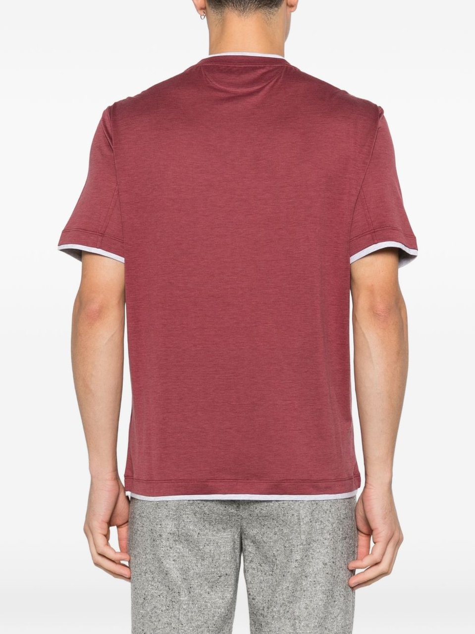 Brunello Cucinelli Red Contrasting Crew Neck Cotton T-Shirt Maroon