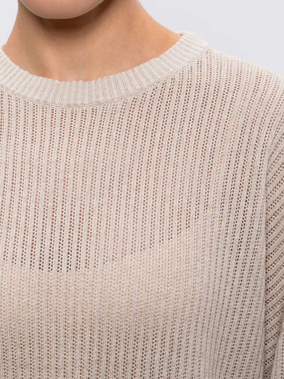 Brunello Cucinelli Beige Ribbed Finishes Cotton Sweater Neutraal