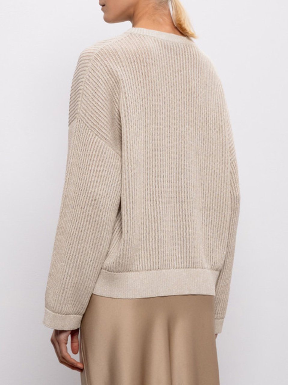 Brunello Cucinelli Beige Ribbed Finishes Cotton Sweater Neutraal