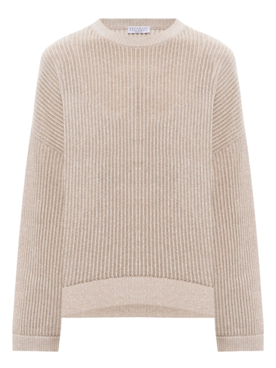 Brunello Cucinelli Beige Ribbed Finishes Cotton Sweater Neutraal