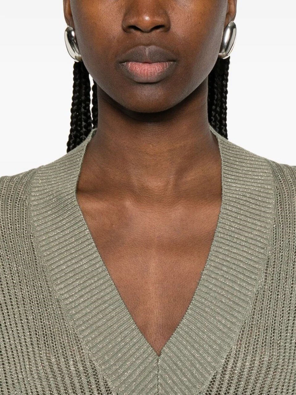 Brunello Cucinelli Green Ribbed Knit Cotton-Viscose Sweater Neutraal