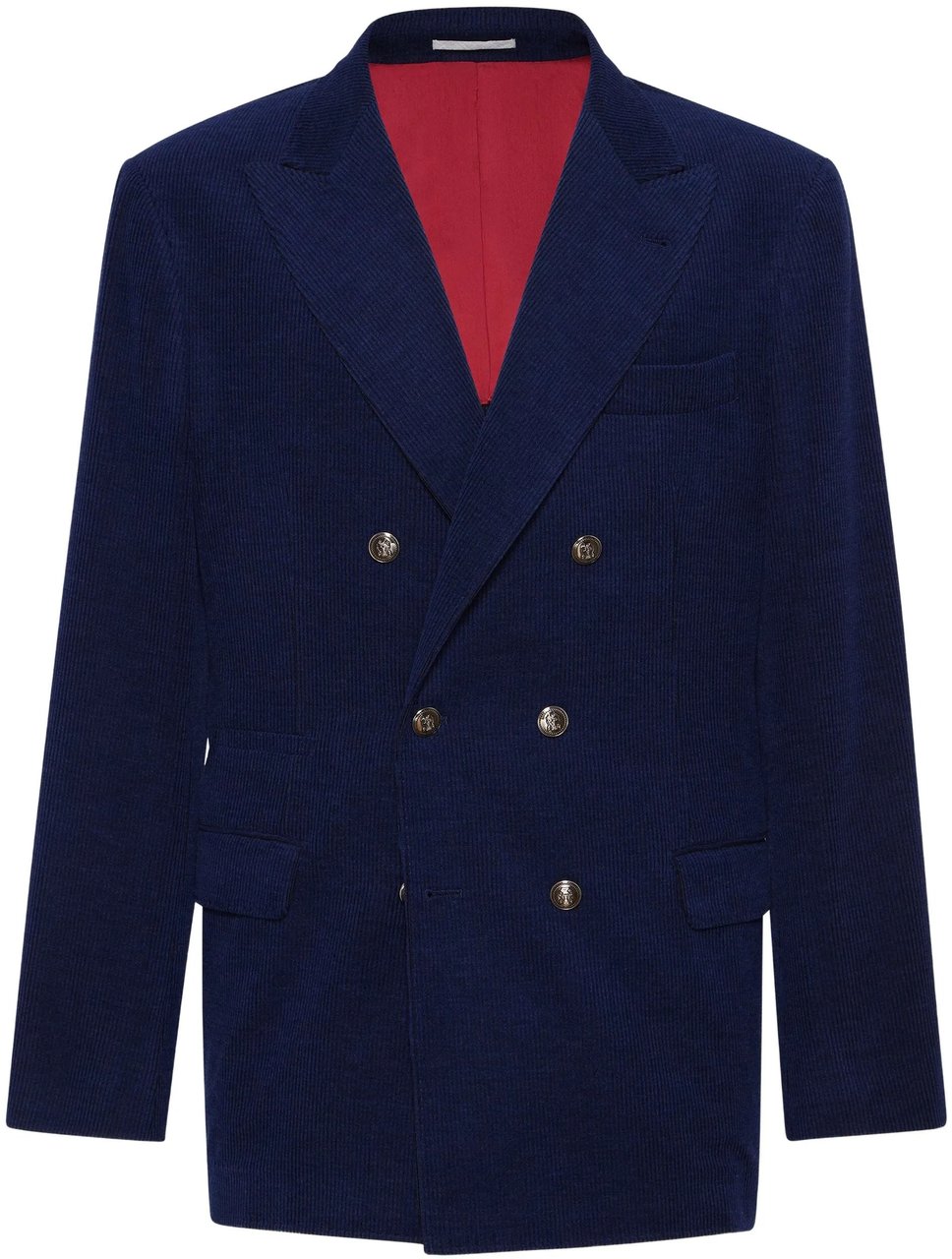 Brunello Cucinelli Double-Breasted Navy Blue Corduroy Blazer Zwart