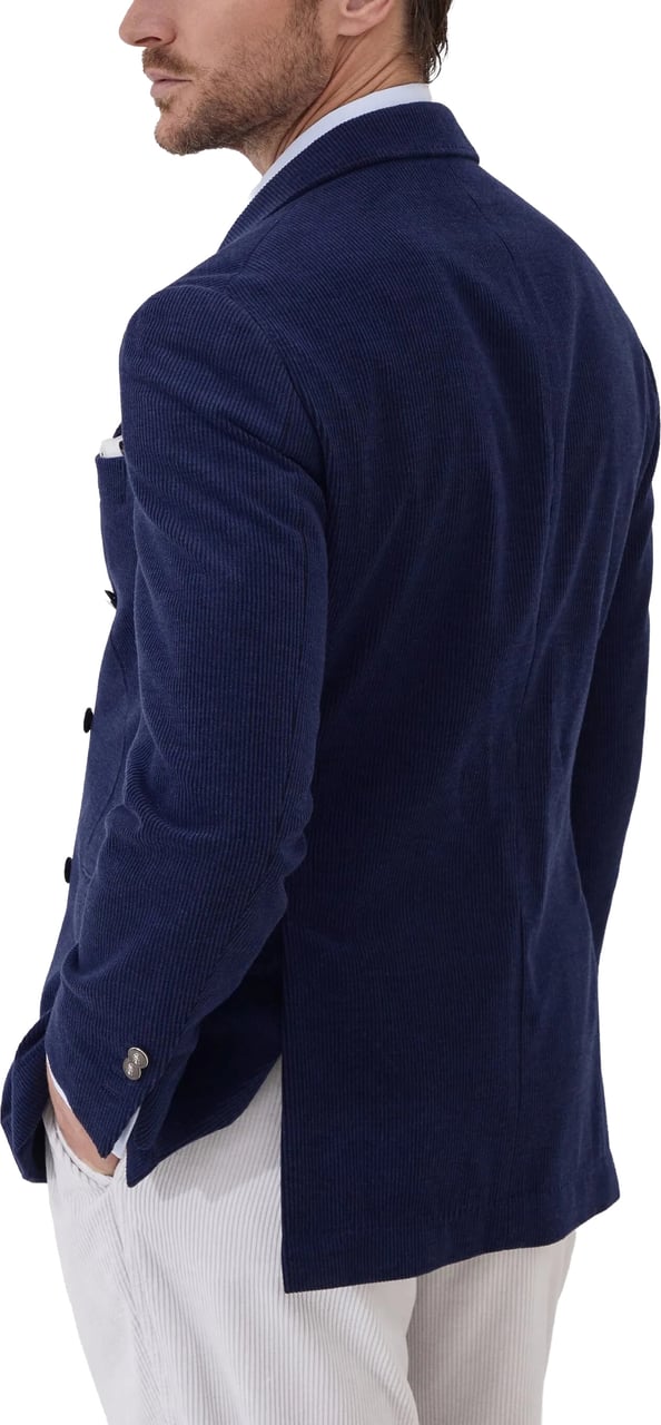 Brunello Cucinelli Double-Breasted Navy Blue Corduroy Blazer Zwart