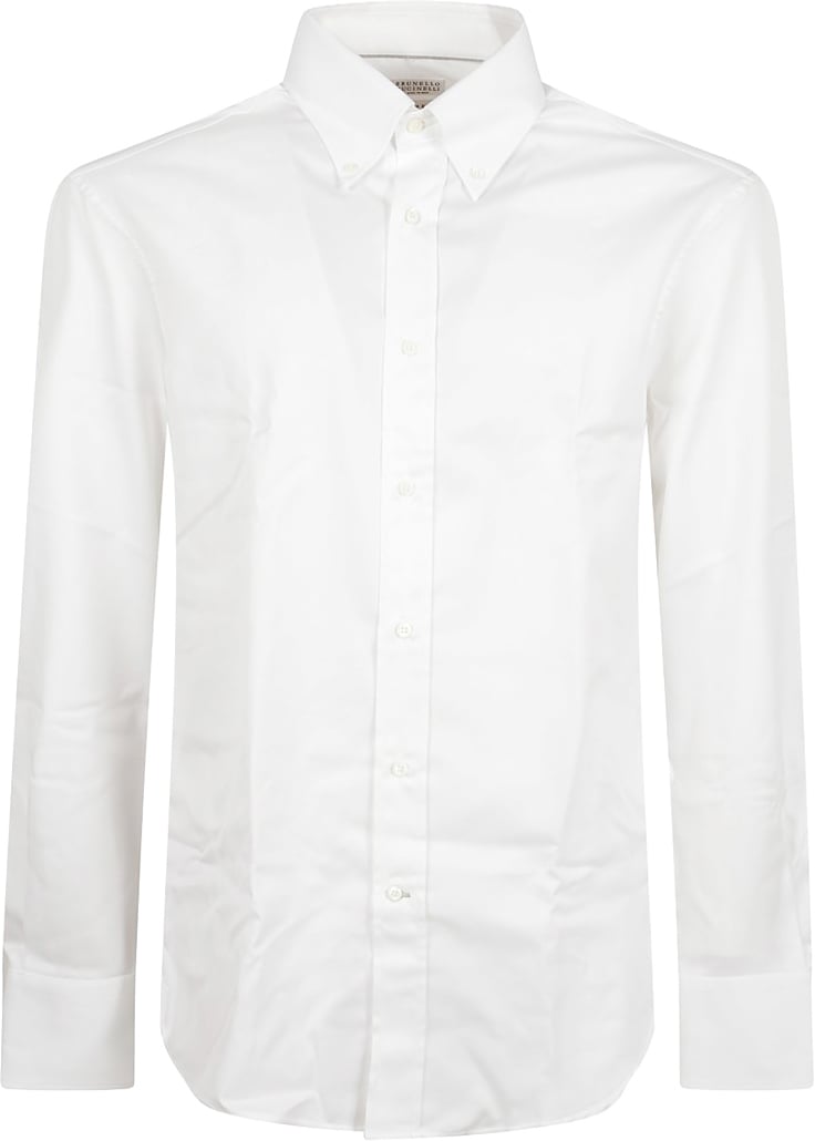 Brunello Cucinelli White Cotton Casual Shirt With Italian Collar Wit