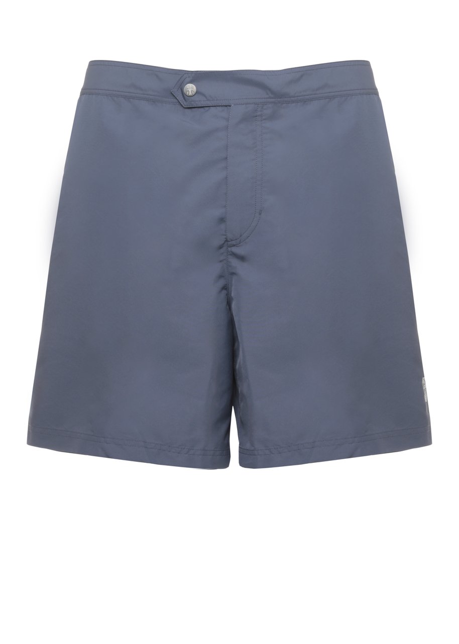 Brunello Cucinelli Blue White Embroidered Swim Shorts Grijs