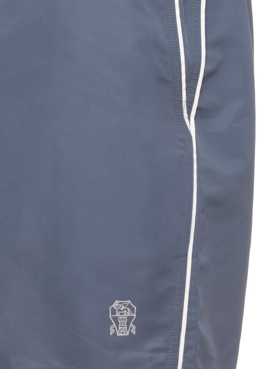 Brunello Cucinelli Blue White Embroidered Swim Shorts Grijs