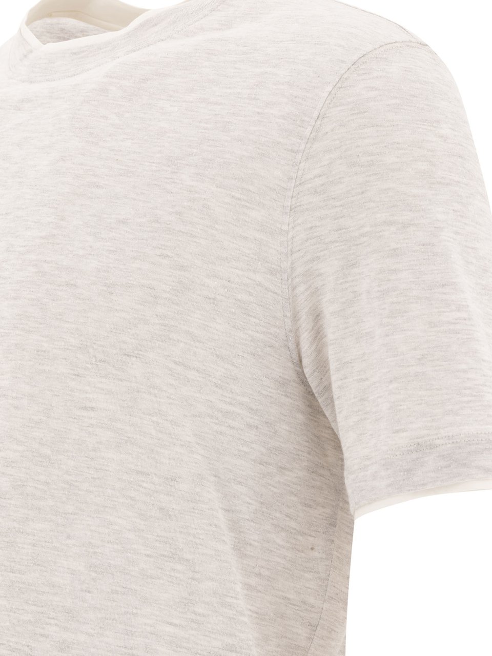 Brunello Cucinelli Crew-neck T-shirt in linen and cotton jersey with Faux Layering Grijs