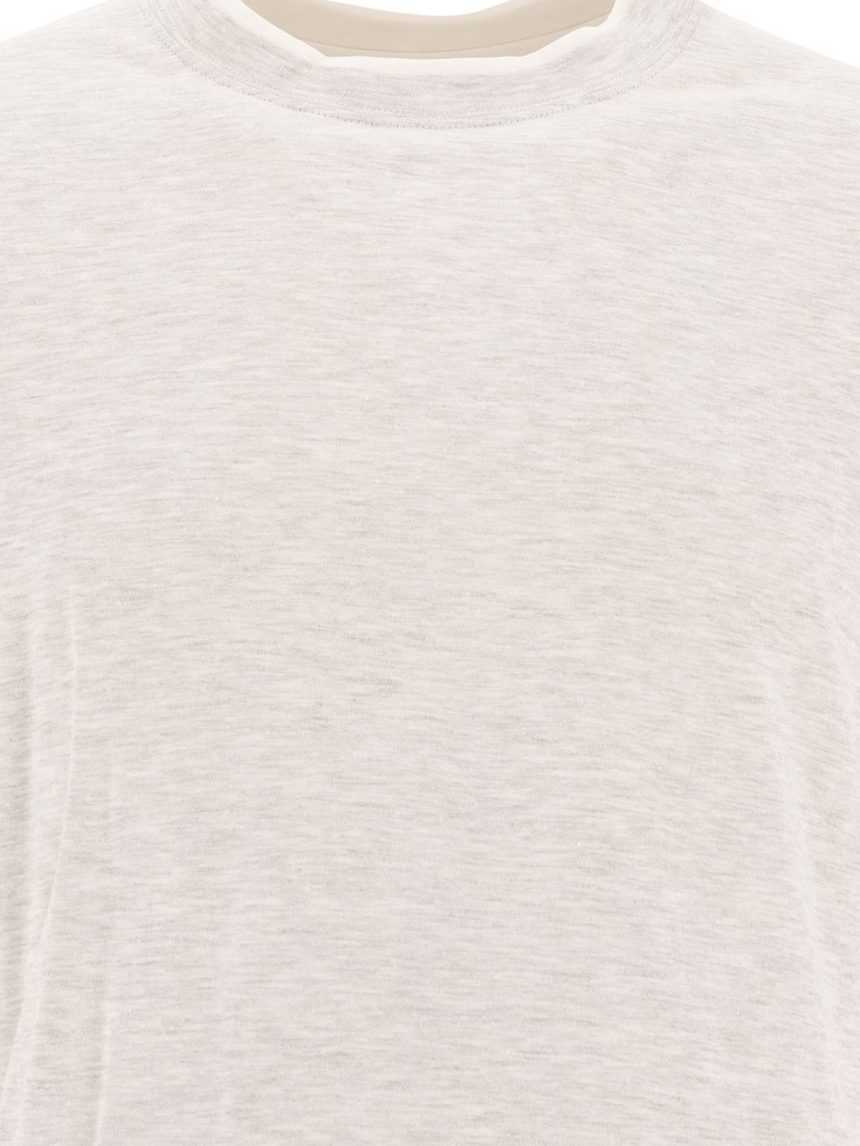 Brunello Cucinelli Crew-neck T-shirt in linen and cotton jersey with Faux Layering Grijs