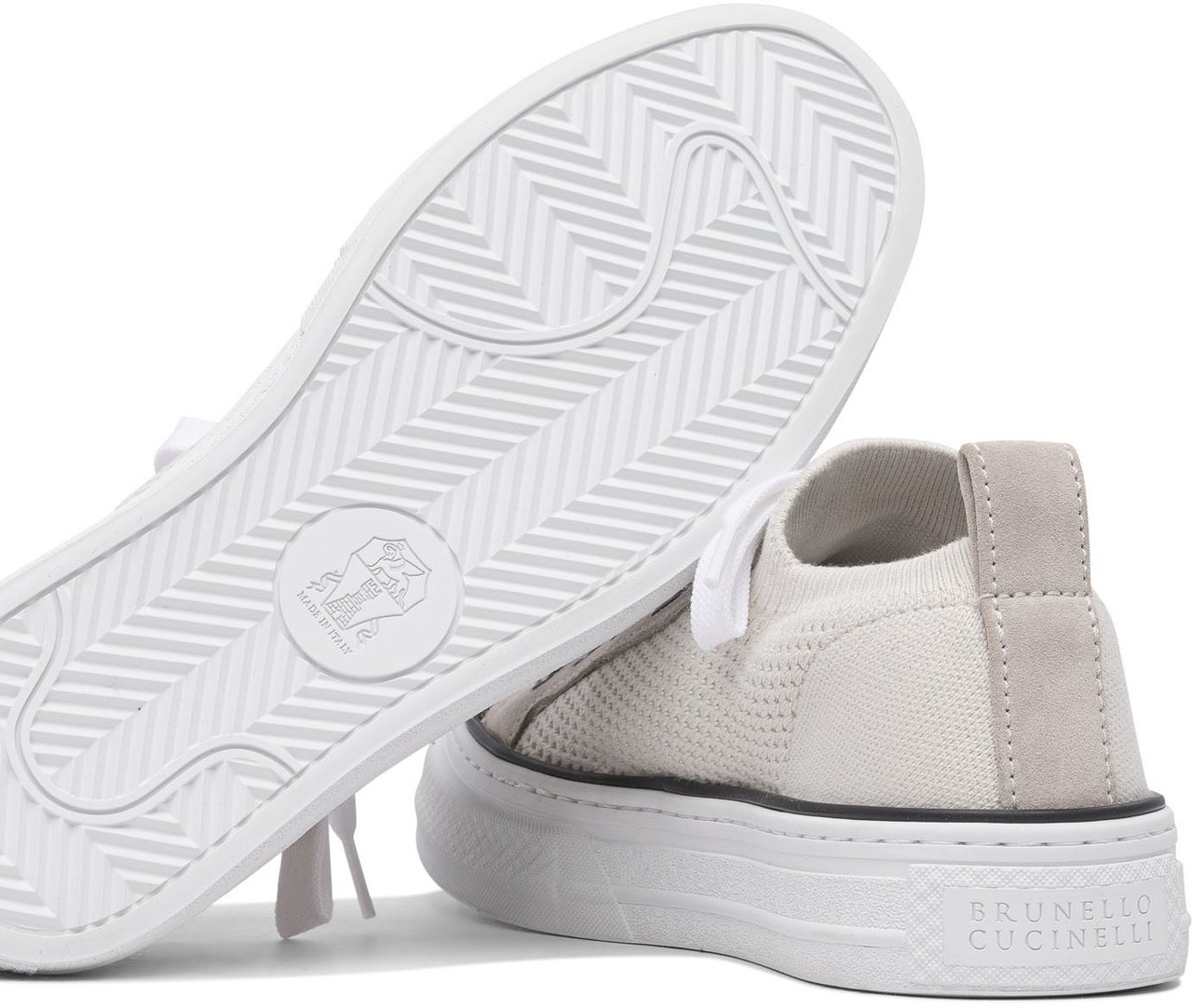 Brunello Cucinelli Cotton knit and suede sneaker with Precious Toe Beige