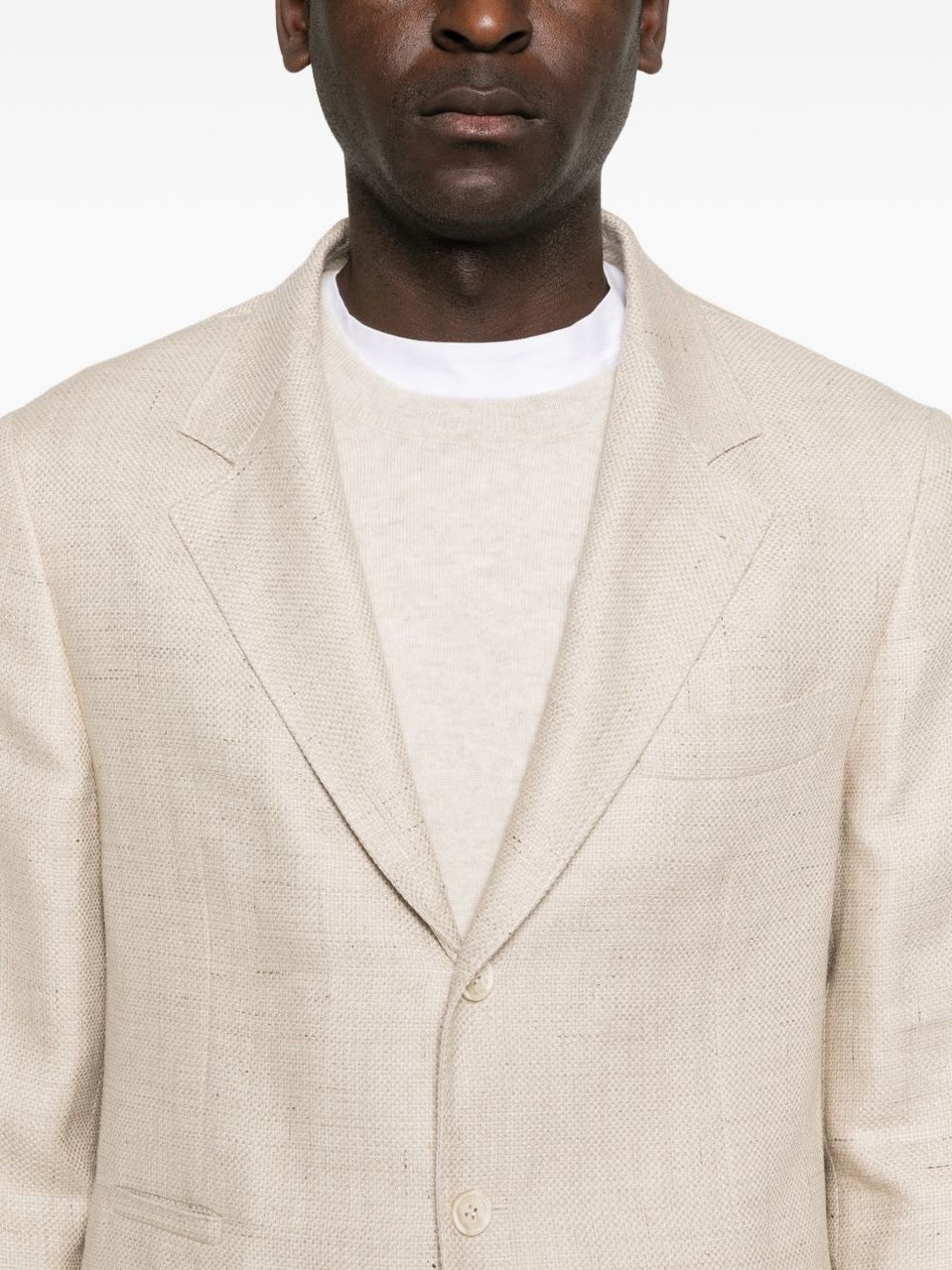 Brunello Cucinelli Beige Single Breasted Wool-Linen Blazer Wit