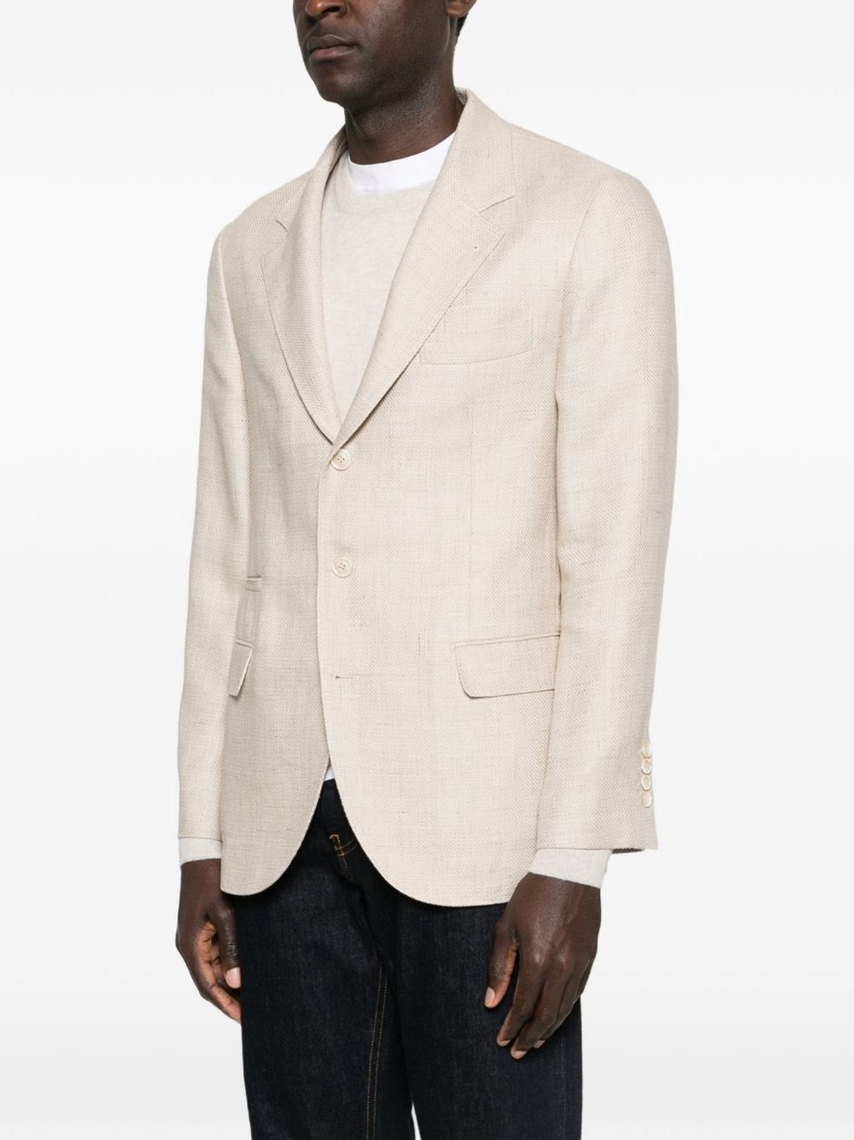Brunello Cucinelli Beige Single Breasted Wool-Linen Blazer Wit