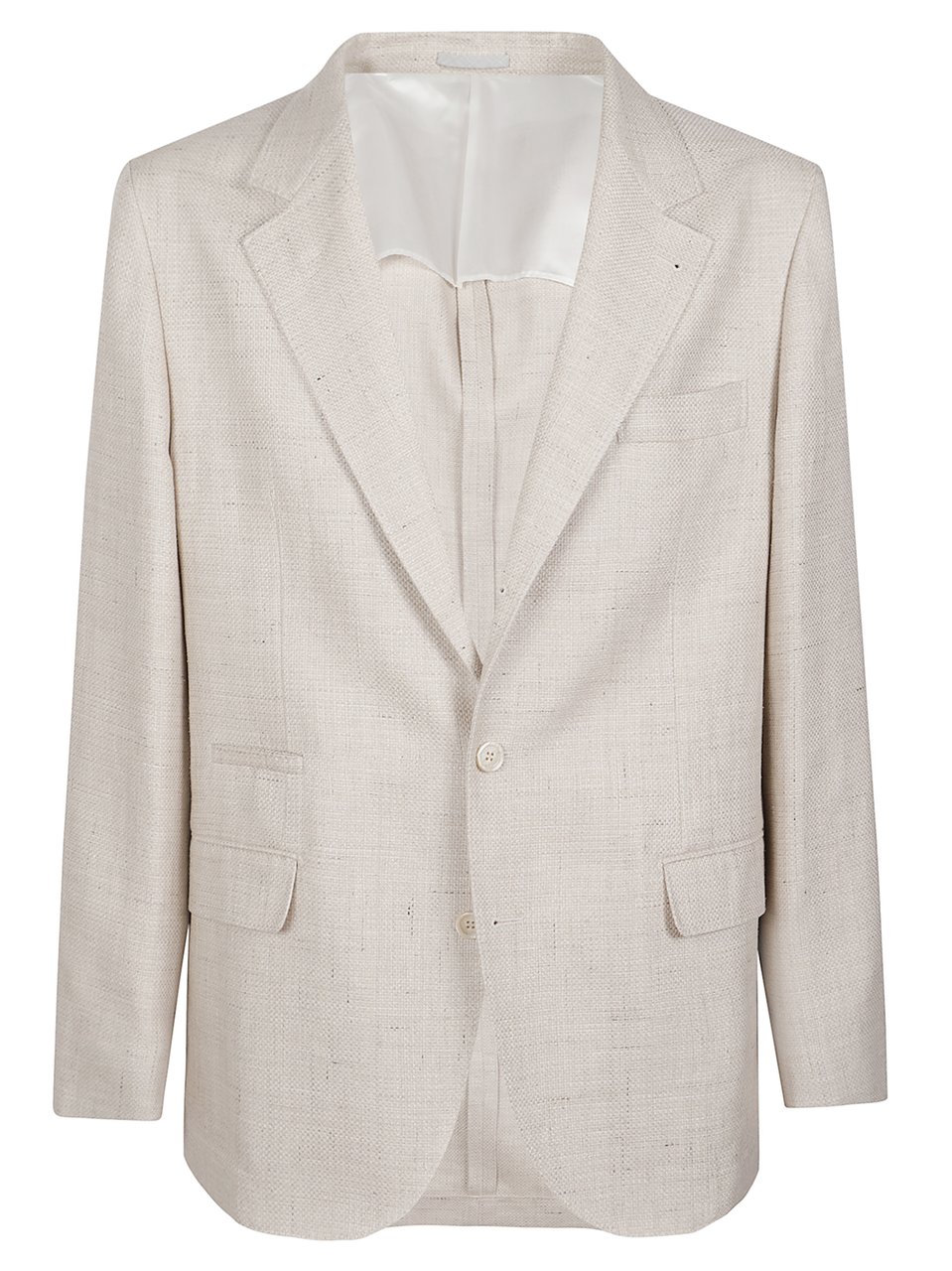 Brunello Cucinelli Beige Single Breasted Wool-Linen Blazer Wit