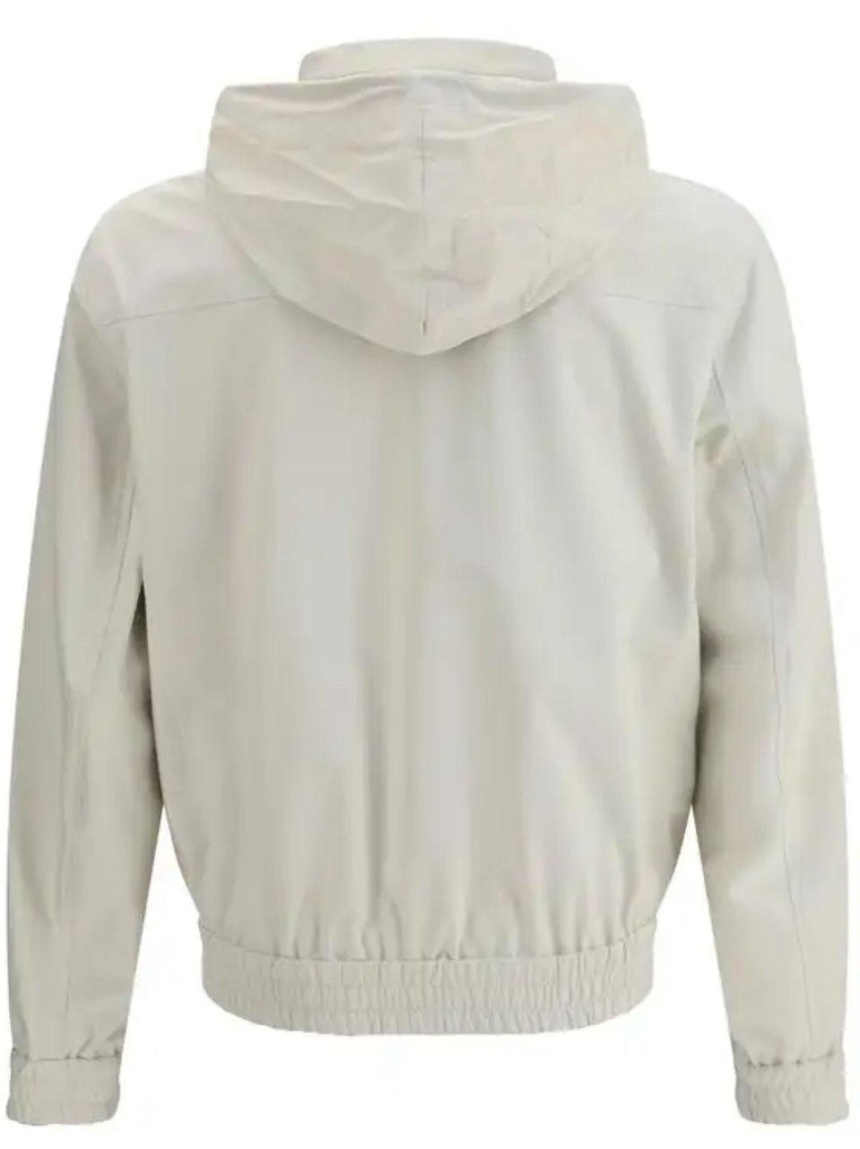 Brunello Cucinelli Beige Turtleneck Zippered Pockets Nylon Jacket Grijs