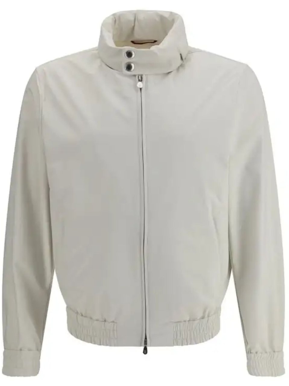 Brunello Cucinelli Beige Turtleneck Zippered Pockets Nylon Jacket Grijs