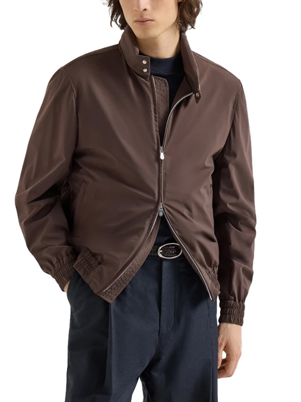 Brunello Cucinelli Brown Stand Collar Matte Finish Jacket Bruin