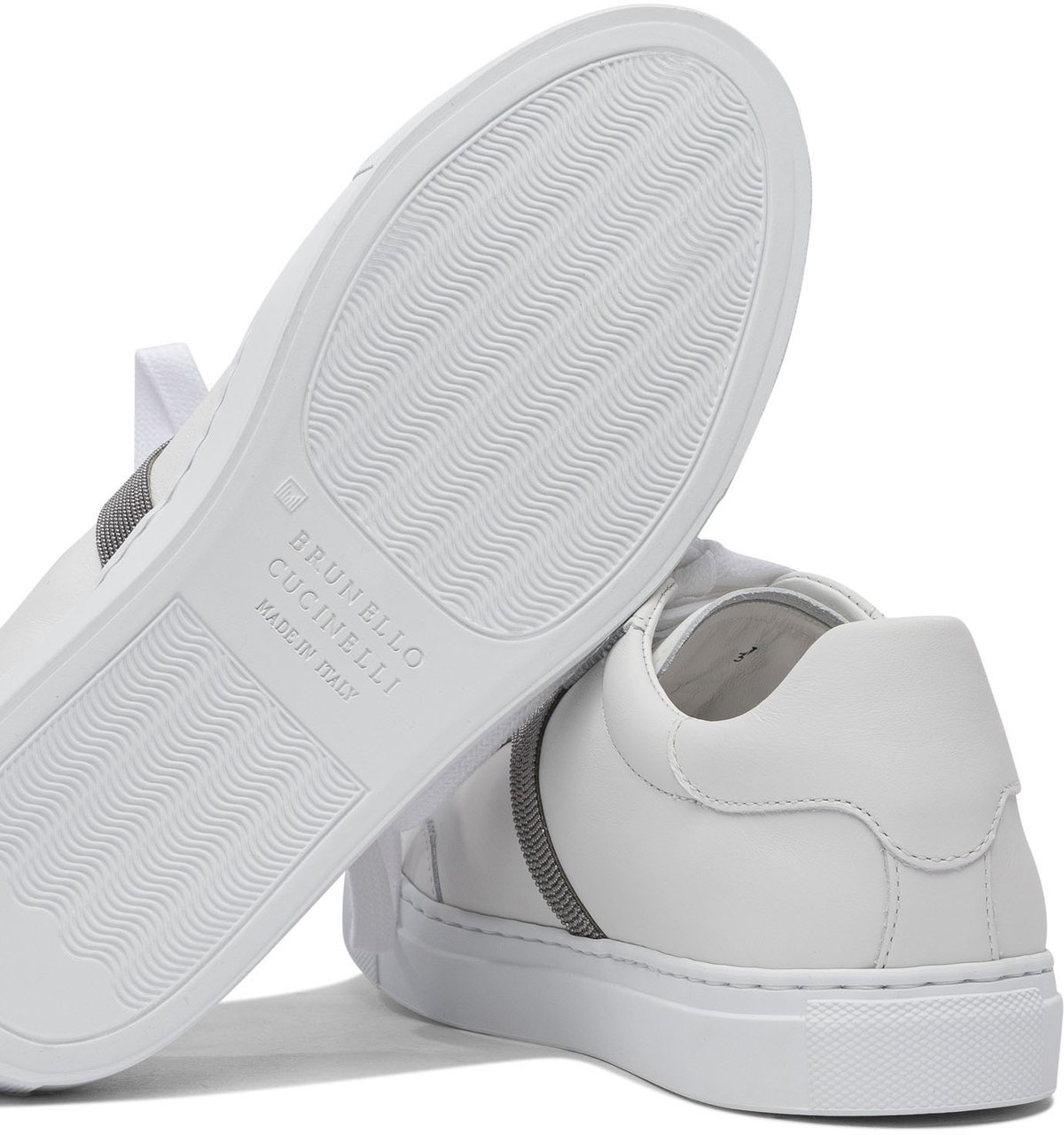 Brunello Cucinelli Leather Sneaker with Precious Detail Wit