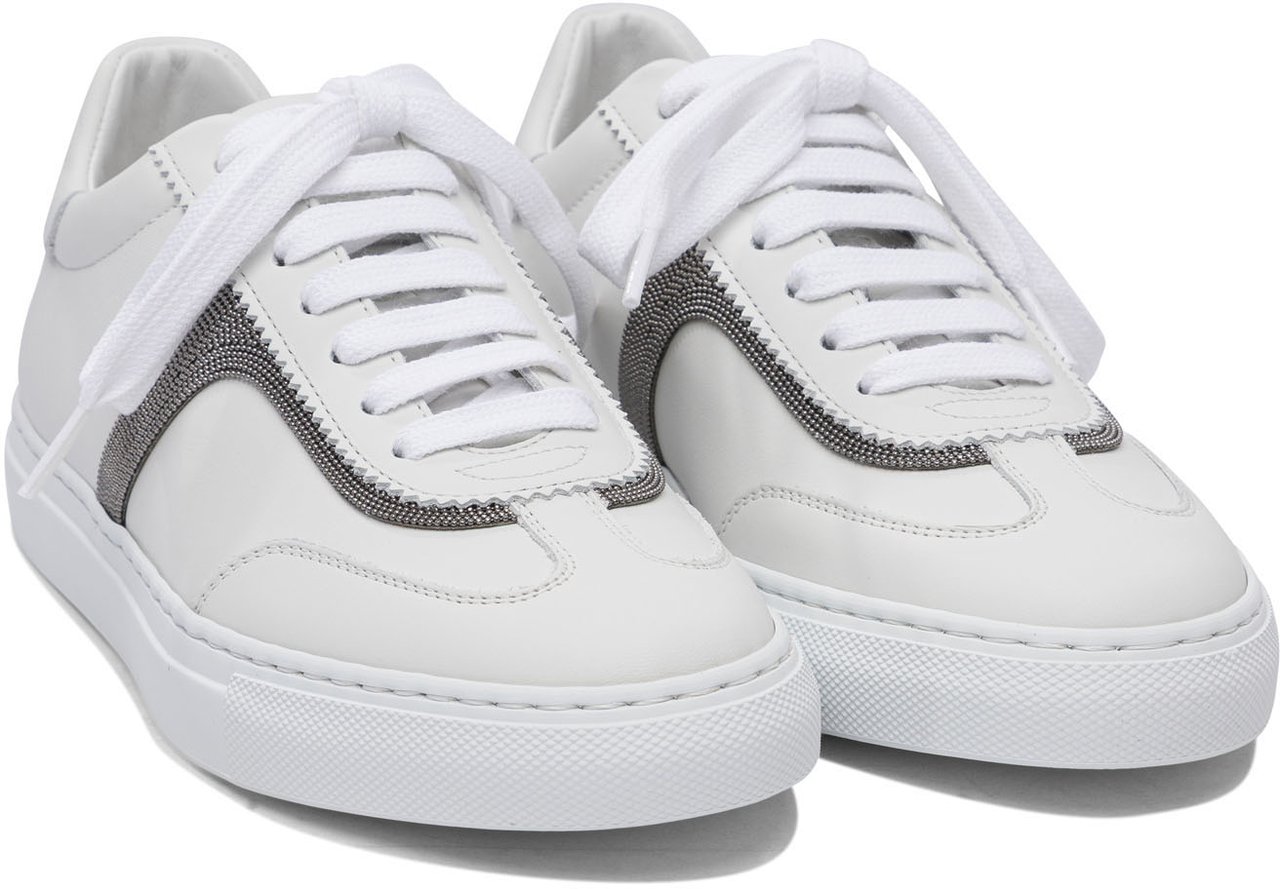 Brunello Cucinelli Leather Sneaker with Precious Detail Wit