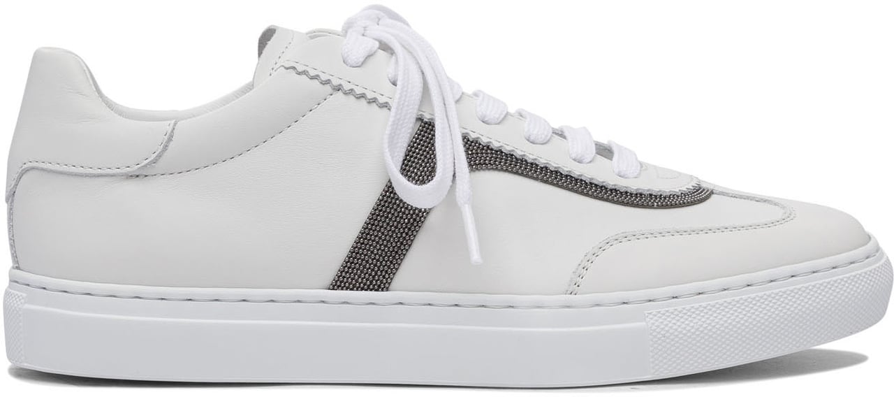 Brunello Cucinelli Leather Sneaker with Precious Detail Wit