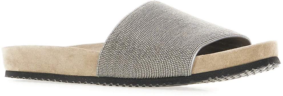 Brunello Cucinelli Embellished leather slippers Grijs