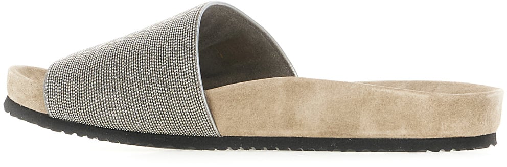 Brunello Cucinelli Embellished leather slippers Grijs
