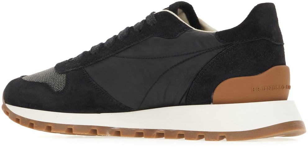 Brunello Cucinelli Black suede and nylon sneakers Zwart