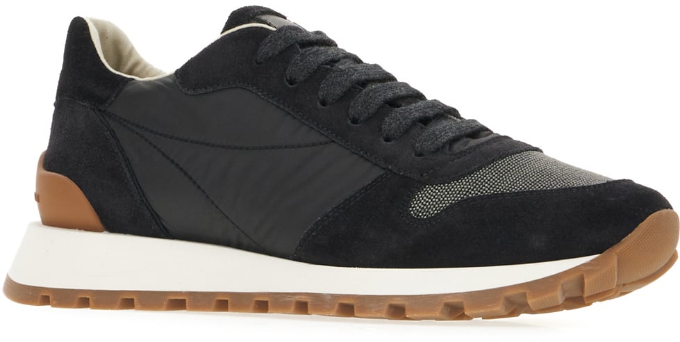 Brunello Cucinelli Black suede and nylon sneakers Zwart