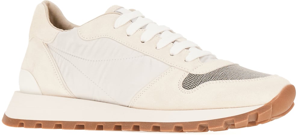Brunello Cucinelli Ivory nylon and suede sneakers Neutraal